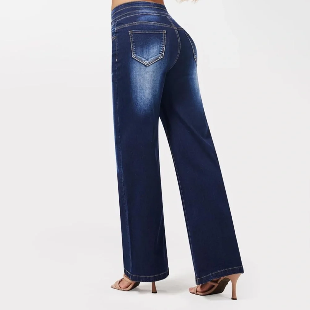 Women's Blue Stretchy Wide-Leg Jeans VGUC Sz XL - Picture 2 of 7